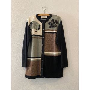 Vintage paramour women’s sweater 90’s button up‎ cardigan wool blend embroidered